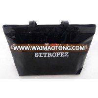 glossy PU leather zipper shopping bag supplier in China